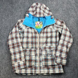 Burton Jacket Womens Large Plaid Hooded DRYRIDE Snowboard Coat Blue Lined Winter